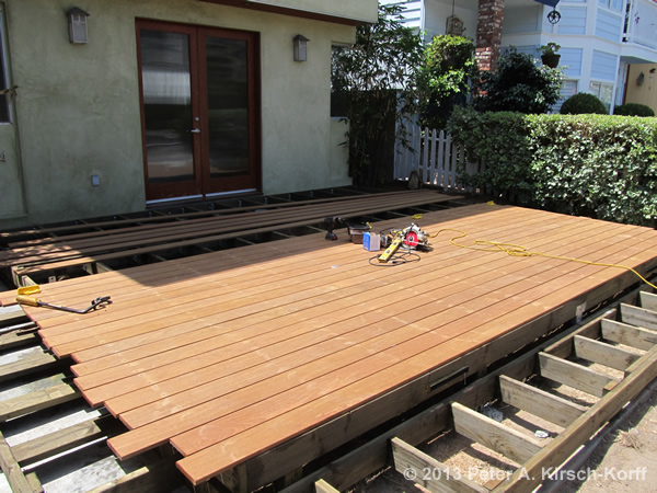 Deck Building Step 10 - Deck Boards Installed For A Heavy Duty Beach Front Dining Ipe Patio Deck - Manhattan Beach, CA