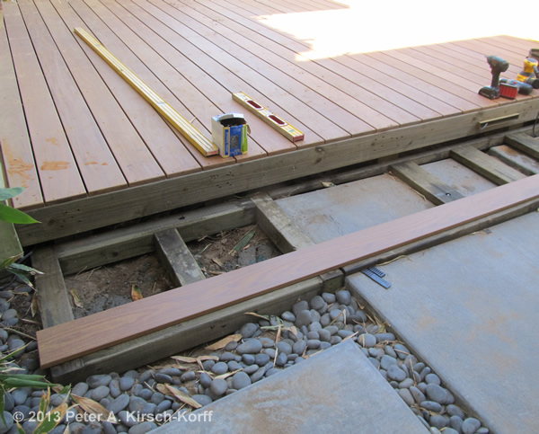 Heavy Duty Deck Building Step 13 - Steps Cut For A Heavy Duty Beach Front Dining Ipe Patio Deck Landscaped (side view) - Manhattan Beach, CA