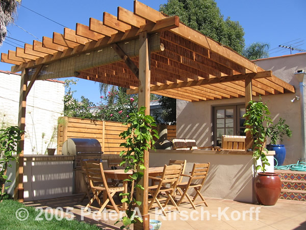 Craftsman Wood Dining Pergola - Los Angeles, CA (featured in HGTV Landscapers Challenge show episode LSC-1010: A Backyard Adventure)