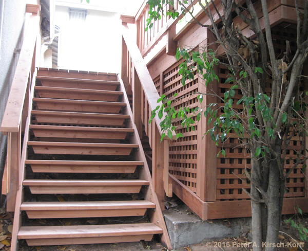 Lattice Redwood Entertaining Deck iwth stairs and lattice covering - West Los Angeles, CA