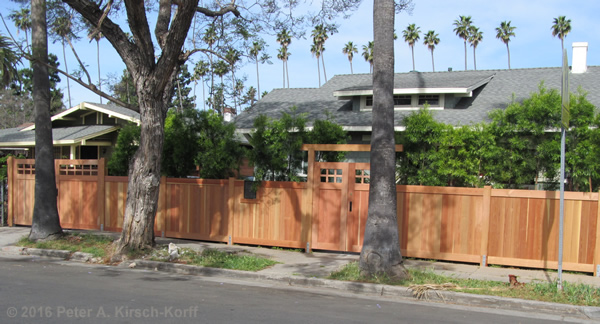Photo of  Los Angeles California Bungalow (Arts & Crafts Style) Redwood Fence and Arbored Gates in West Los Angeles, CA