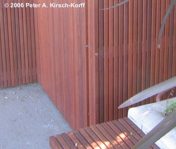 Matching wood bench and pool equipment enclosure in Pasadena, CA