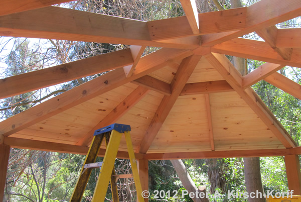 Ceiling Framing For A Large Custom Wooden Hexagonal Outdoor Dining & Entertaining Gazebo - Tarzana, CA