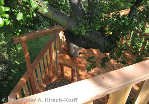 Top Level View of Fire Pole for A Free Standing Multilevel Wood Tree House - La Canada / Flingridge, CA