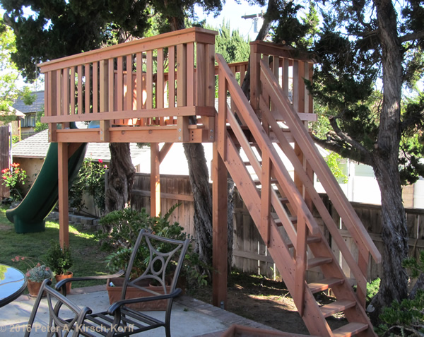 Redwood Elevated Play Tree Deck with access stairs - Glendale Hills, CA