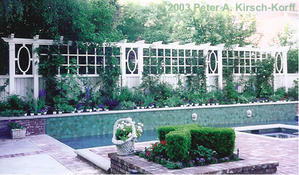 Poolside Colonial / Cottage Style Wood Trellis and Arbor designed and built in Pasadena (near La Canada Flintrdige), CA